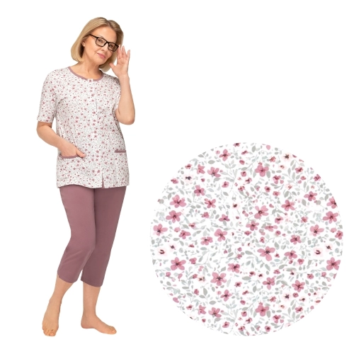 Bawełniana piżama damska rozpinana- krótki rękaw spodnie 3/4 (M-3XL)