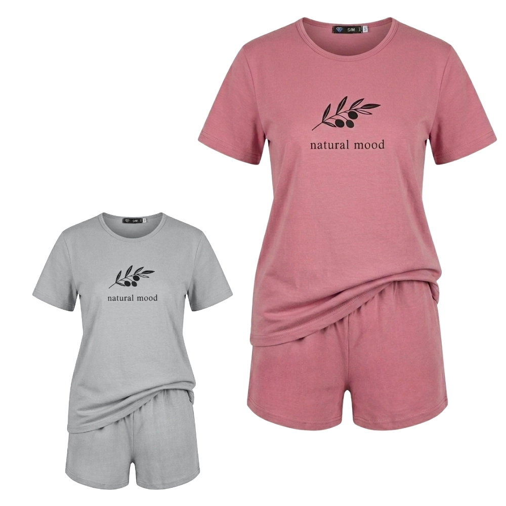 Piżama damska bawełniana Natural Mood - Szary/Różowy S-XXL
