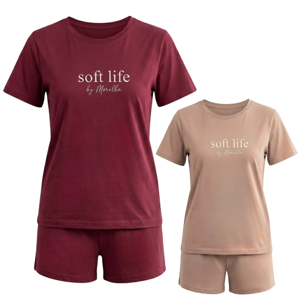 Piżama damska bawełniana Soft Life - Beżowy/Bordowy S-XXL