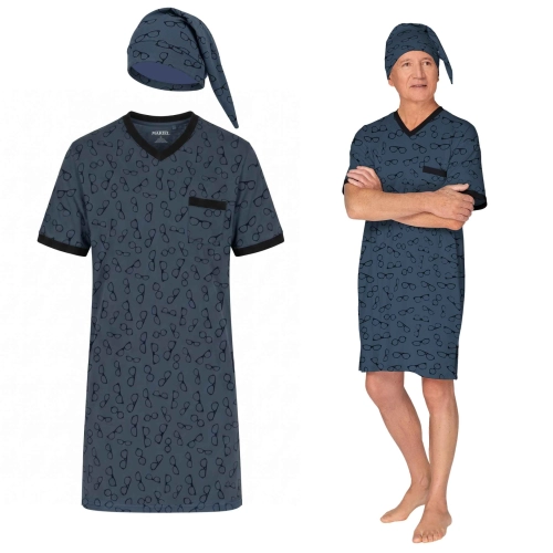 Koszula nocna męska bawełniana krótki rękaw szlafmyca L-5XL 