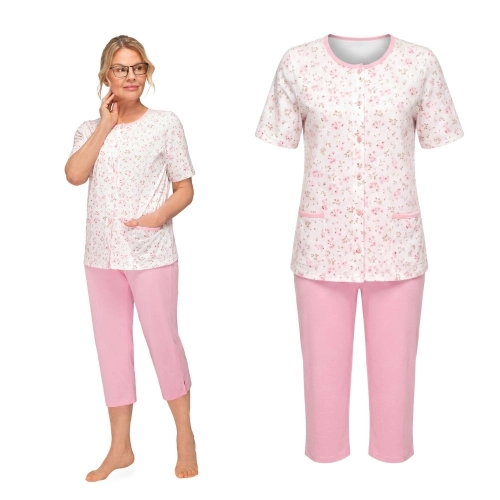 Bawełniana piżama damska rozpinana- krótki rękaw spodnie 3/4 (M-3XL)