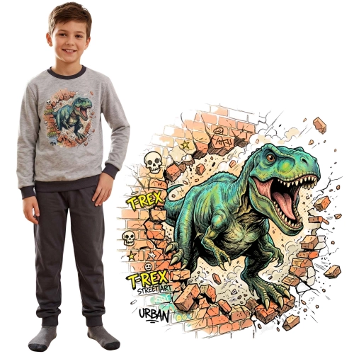 Piżama chłopięca długi rękaw nadruk T-REX 128-164