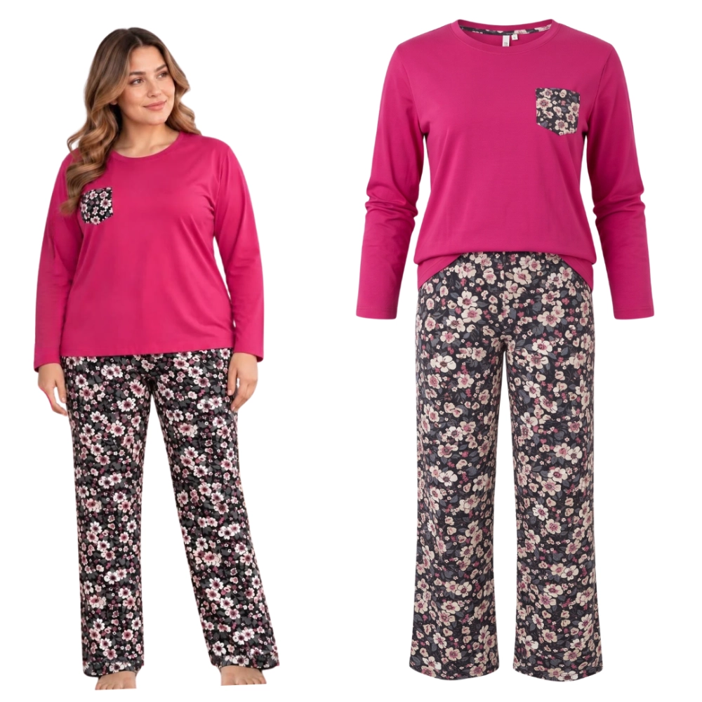 Piżama damska bawełniana w kwiaty PLUS SIZE XL-4XL